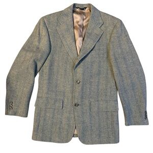 J Press Donegal Gray Mist Herringbone Wool Blazer Mens Handwoven